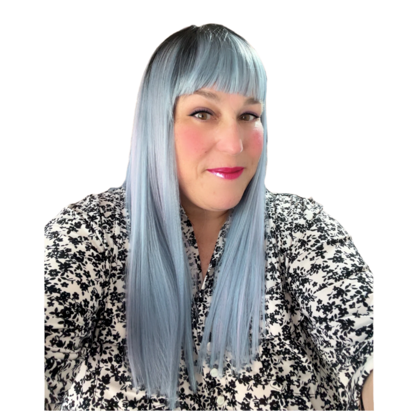 Abby Wig - 20" Straight Dark Root with Light Blue and Pink Highlights | Heat Safe Synthetic Wig