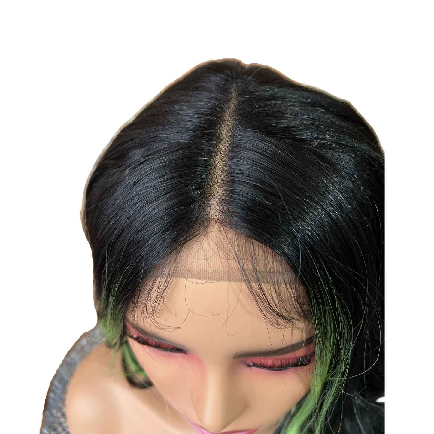 Amelia Lacefront Wig - 29" 1B with Lime Green Highlights | Heat Safe Synthetic Wig