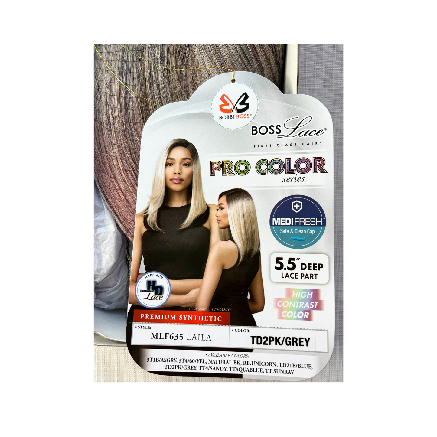 MLF635 LAILA - Bobbi Boss Synthetic HD Deep Part Lace Wig - TD2PK/GREY