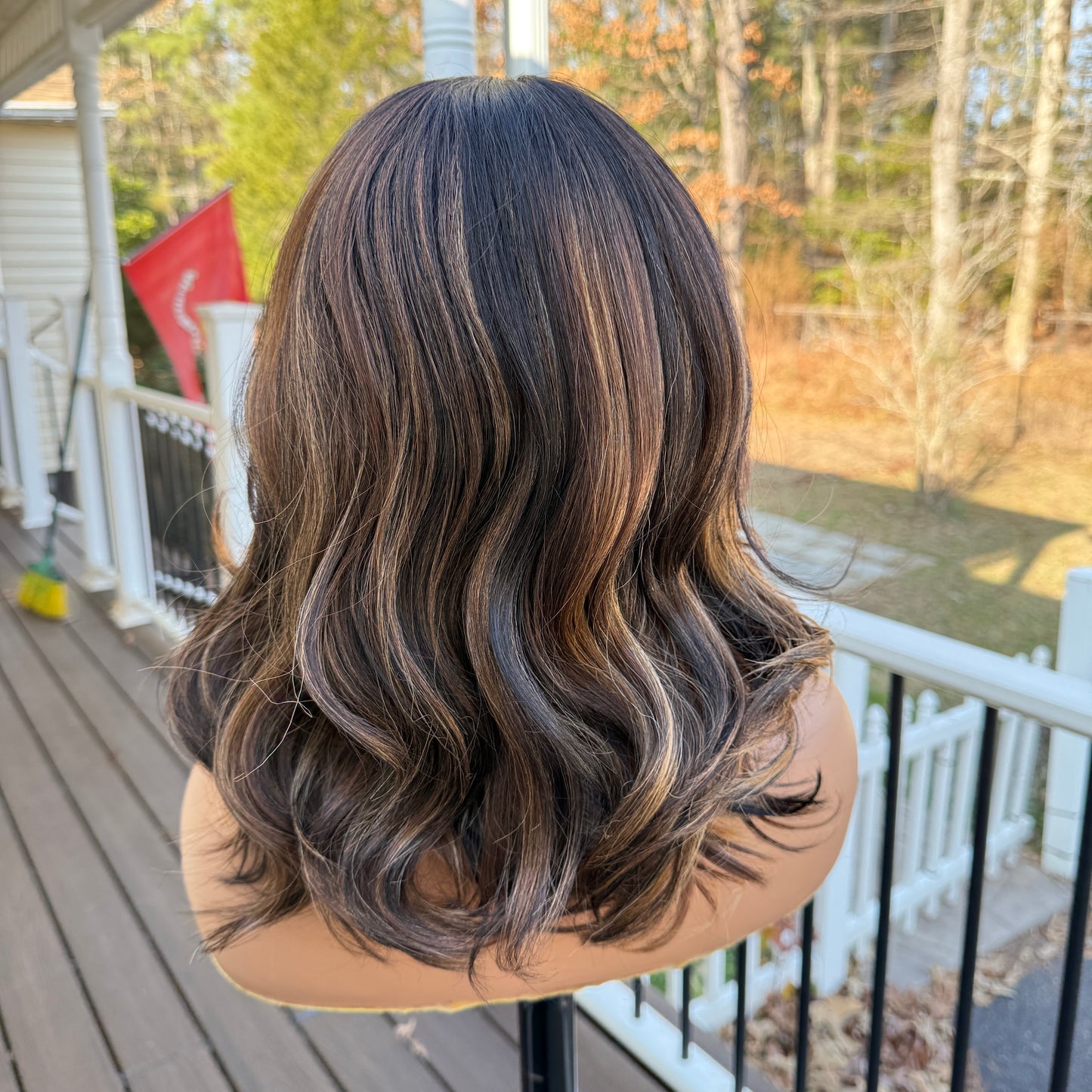 Jana - 16" Highlighted Brown and blonde synthetic wig
