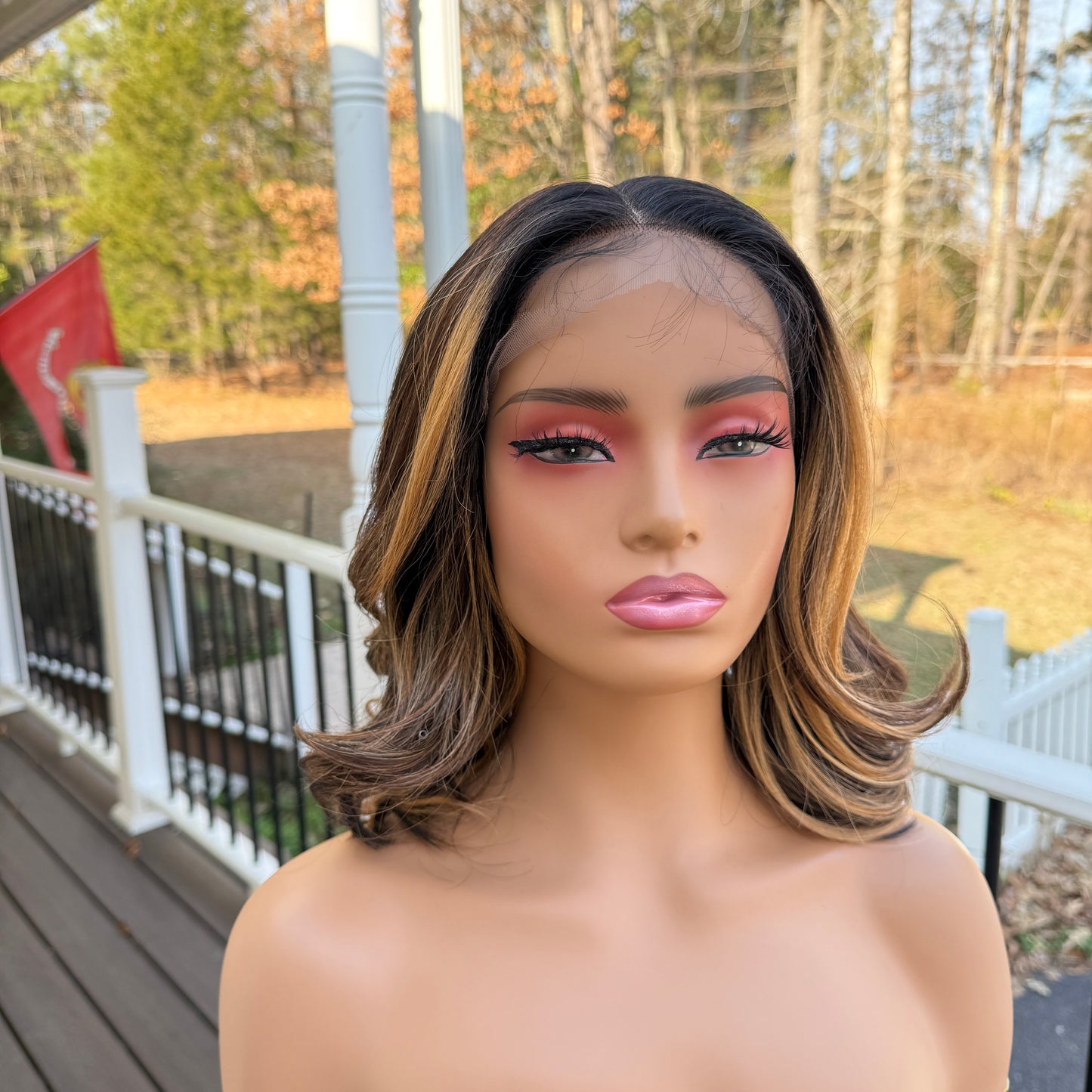 Jana - 16" Highlighted Brown and blonde synthetic wig