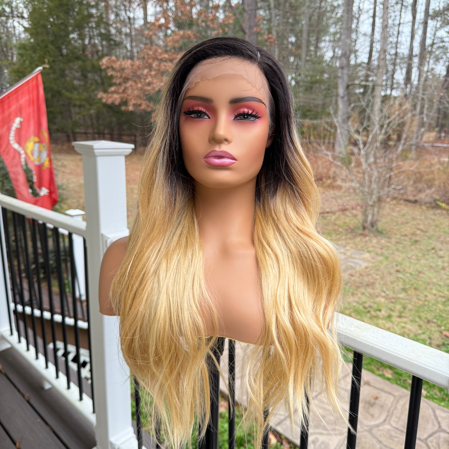 Kayla - Dark root blonde lacefront wig side part wig