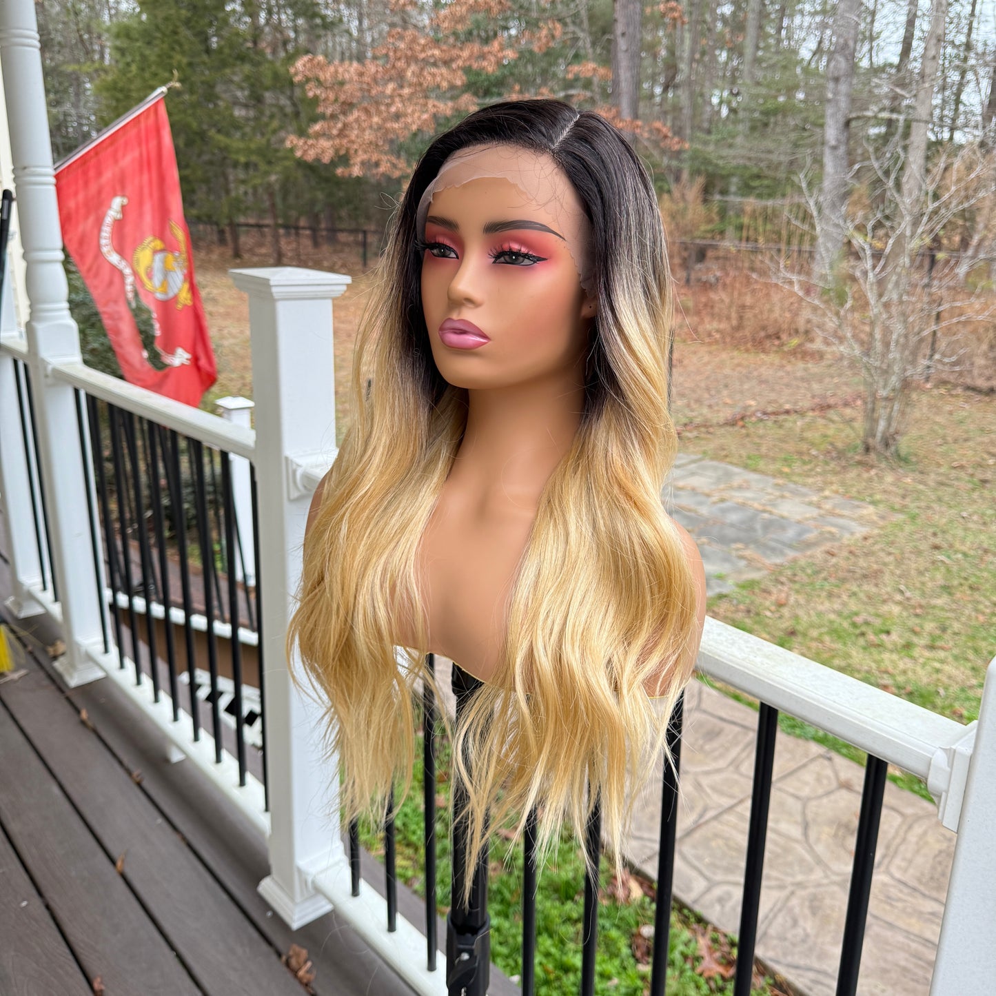 Kayla - Dark root blonde lacefront wig side part wig