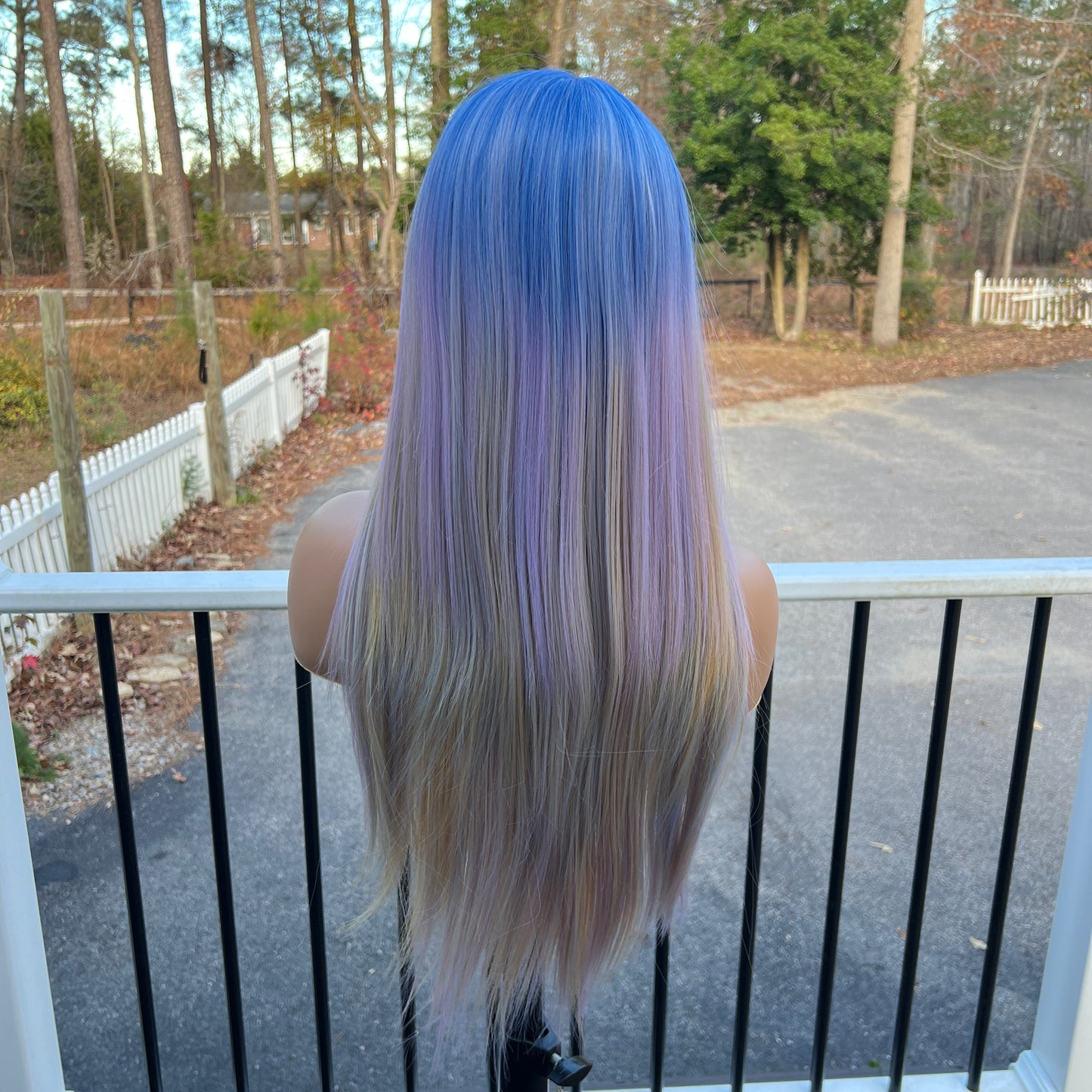 Chade Blue and Purple Ombre Lace Front Wig – Long Straight Synthetic Hair
