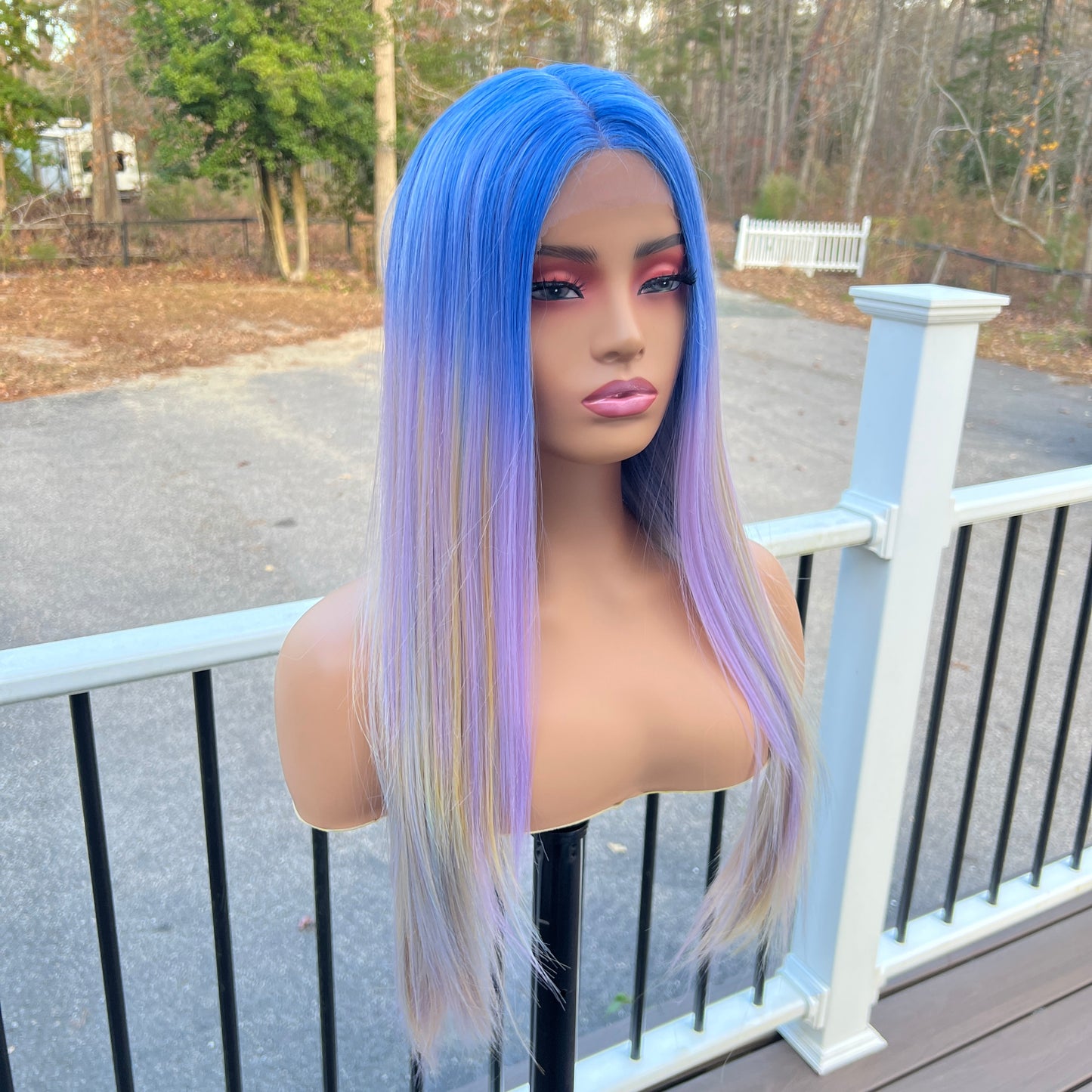 Chade Blue and Purple Ombre Lace Front Wig – Long Straight Synthetic Hair