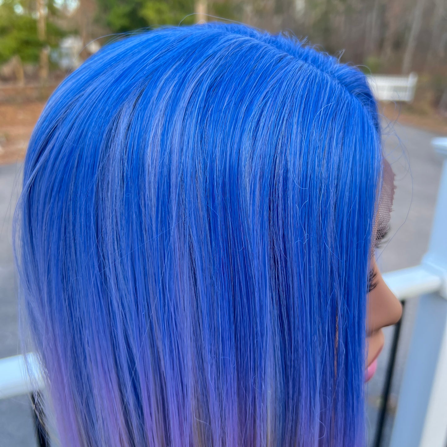 Chade Blue and Purple Ombre Lace Front Wig – Long Straight Synthetic Hair