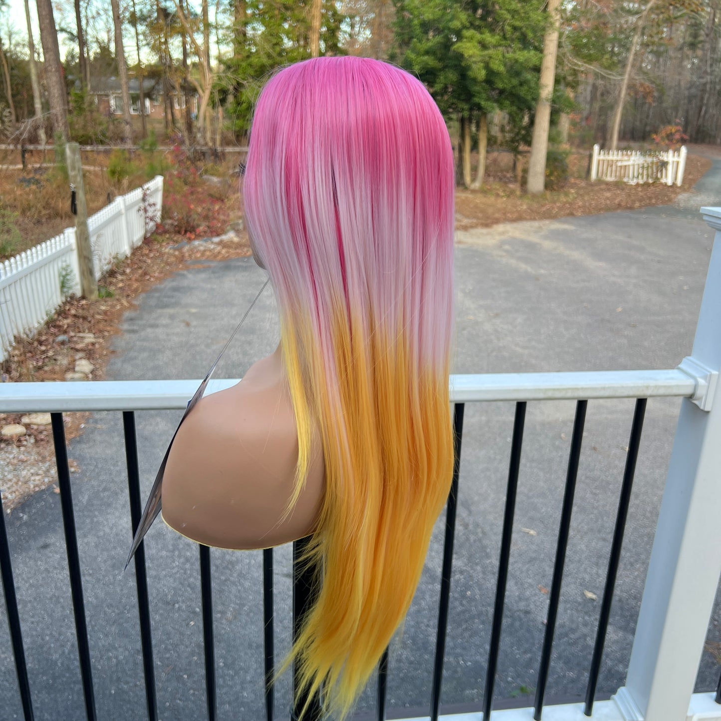 Pink and Yellow Ombre Lace Front Wig – Long Straight Synthetic Hair