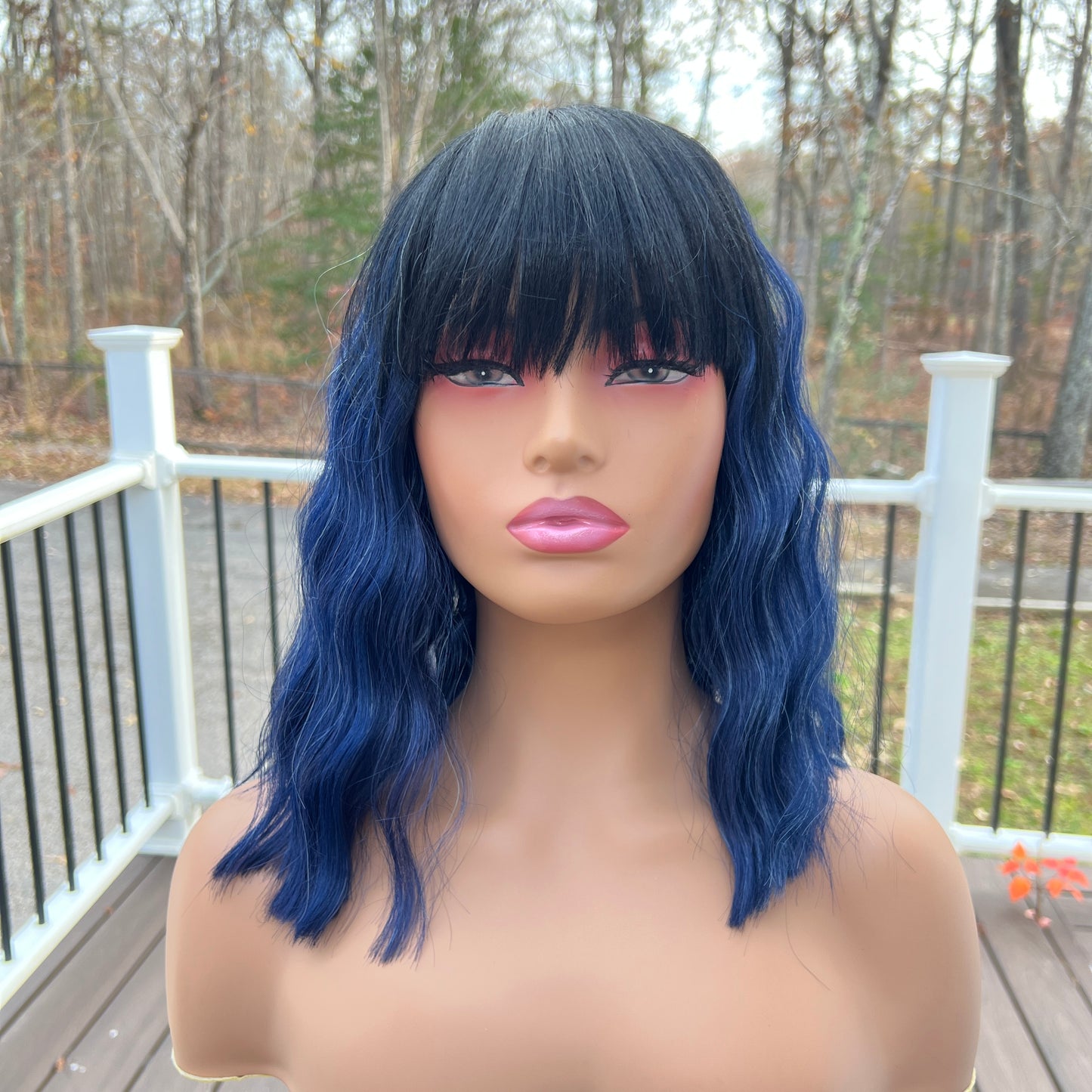 Teagan - Black and Blue synthetic wig with bangs