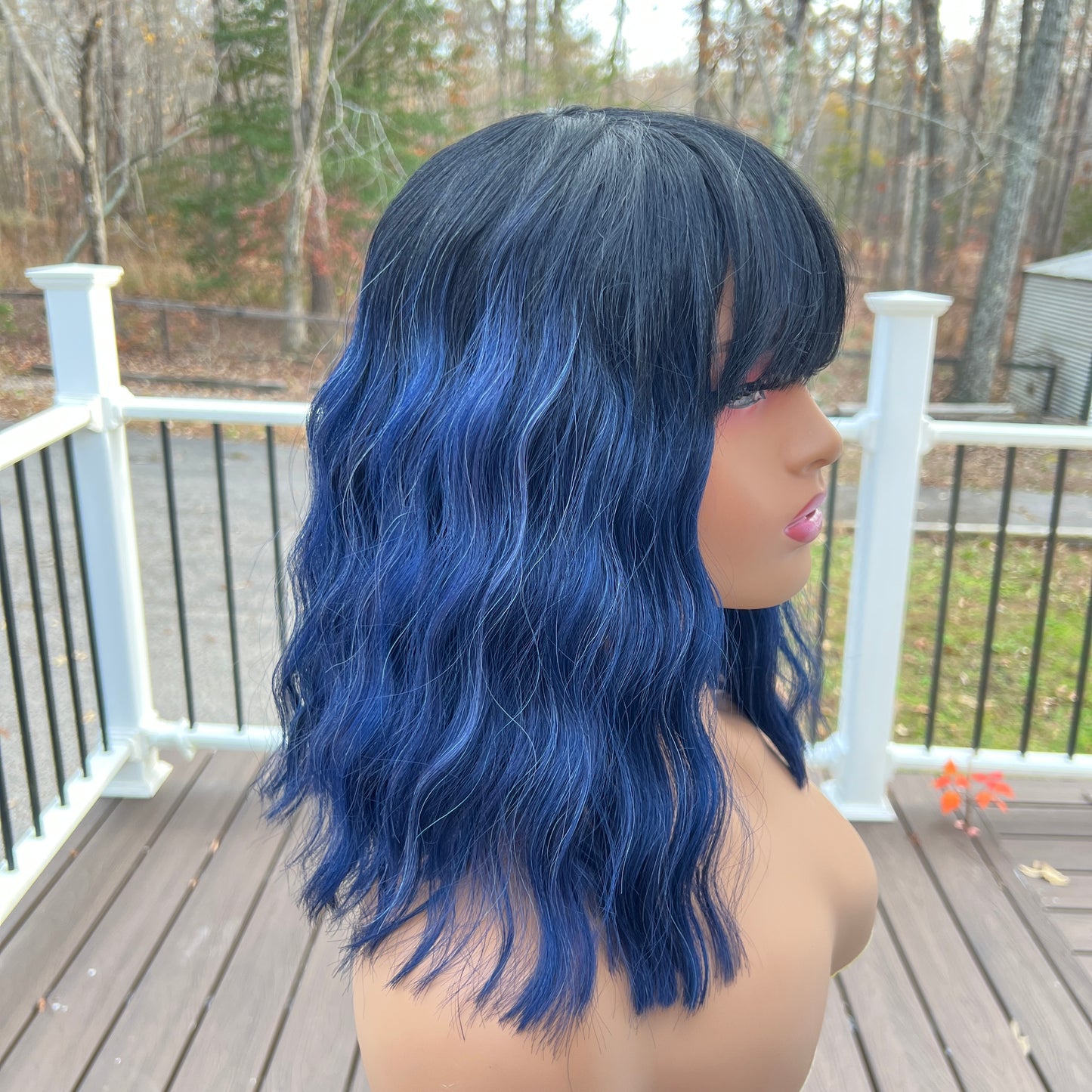 Teagan - Black and Blue synthetic wig with bangs