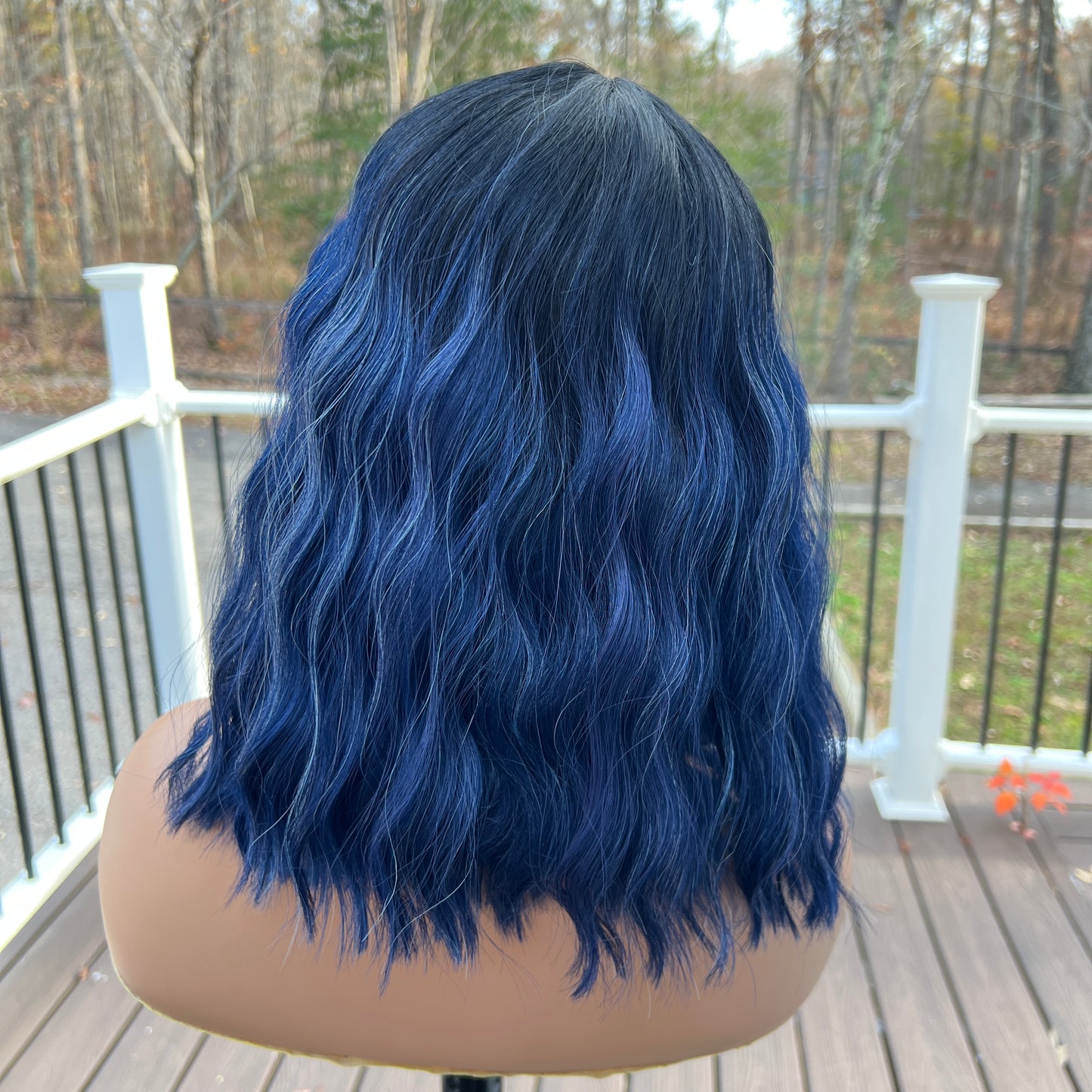 Teagan - Black and Blue synthetic wig with bangs
