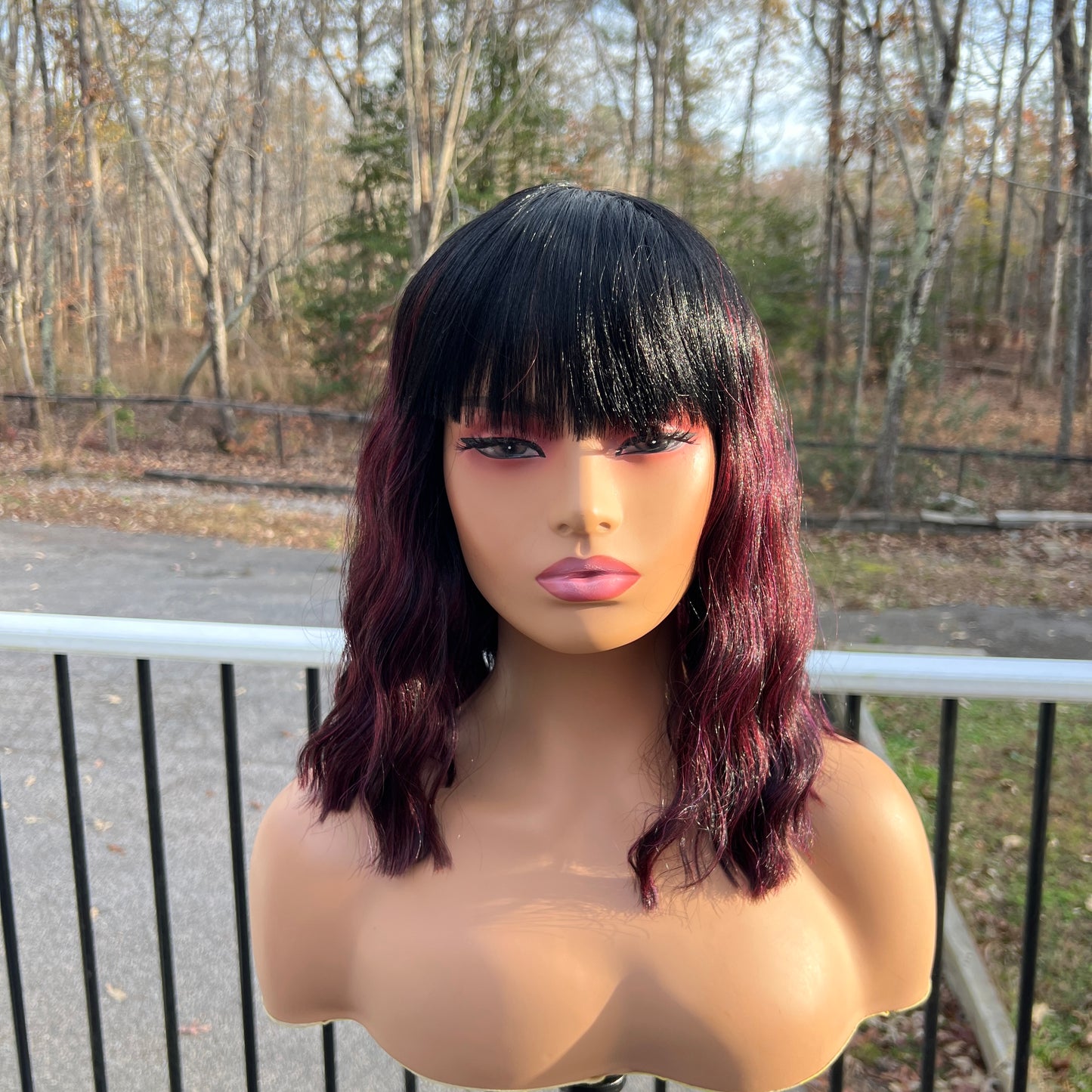Teagan - Black and 99J loose wave synthetic wig with bangs