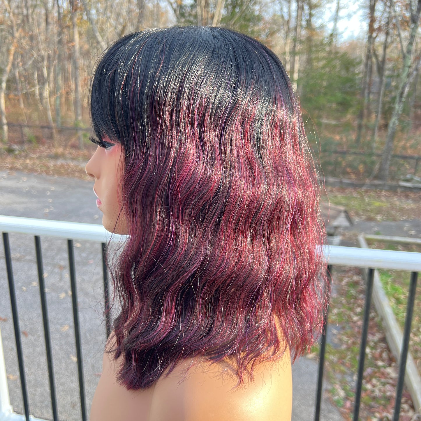 Teagan - Black and 99J loose wave synthetic wig with bangs