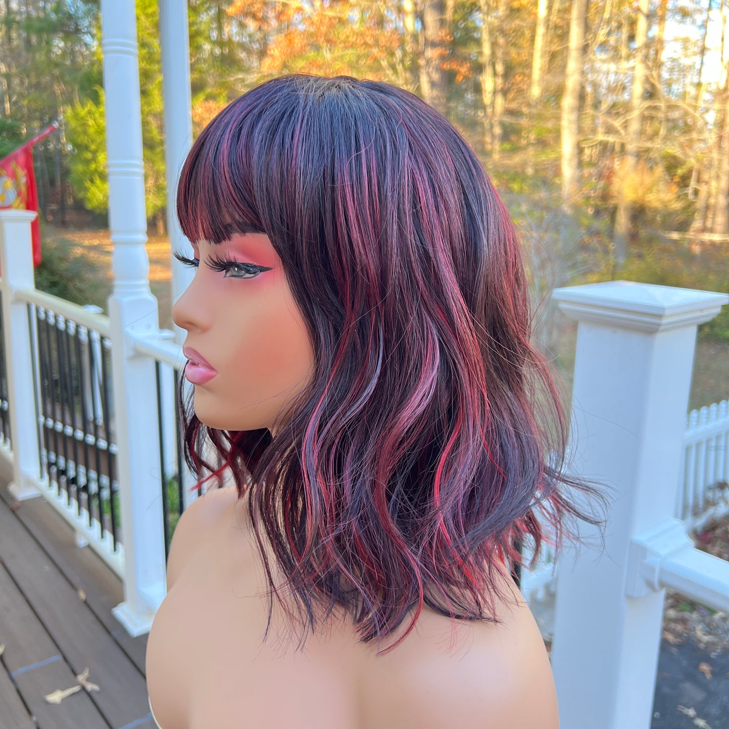 CAMILLA - Red velvet swirl short bang synthetic wig