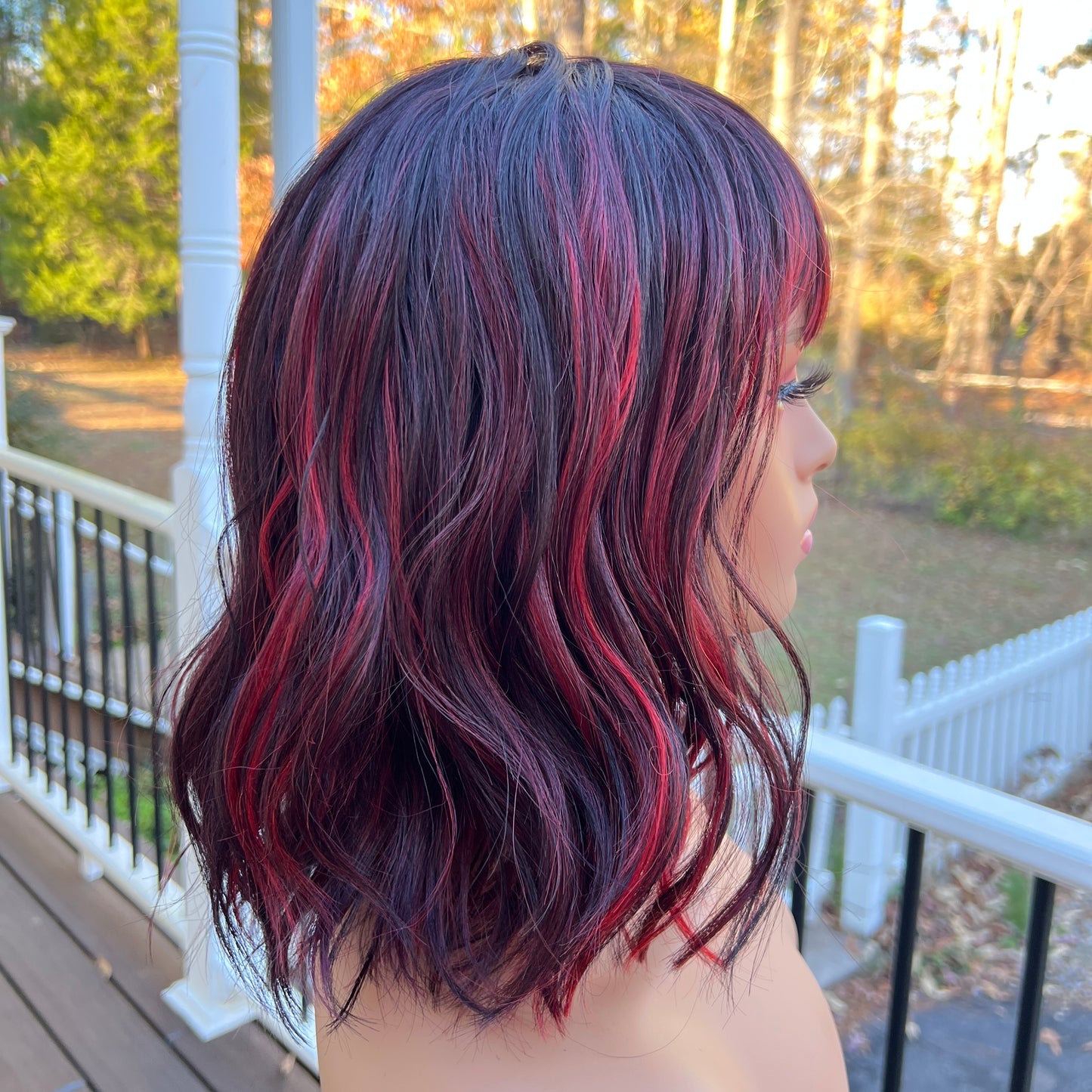 CAMILLA - Red velvet swirl short bang synthetic wig