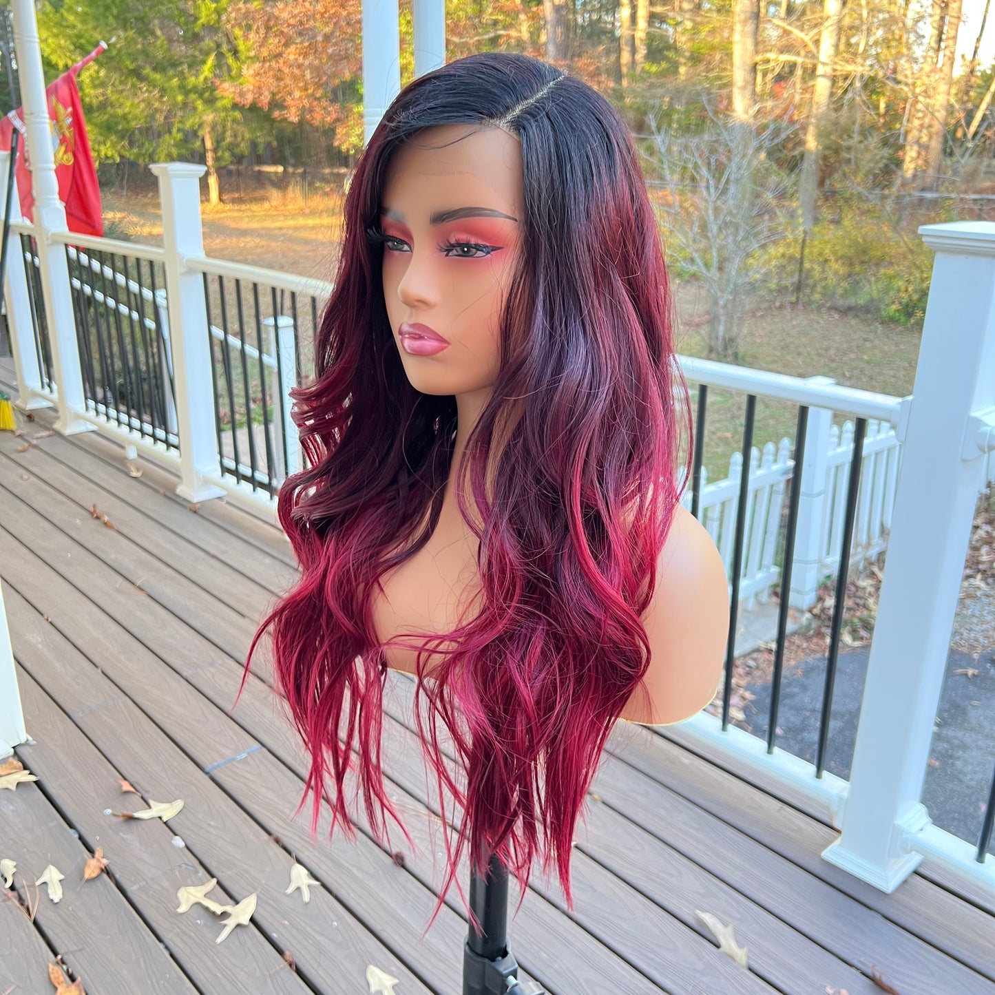 Tara - Red lacefront wig - Dark root ombre reds synthetic lace front wig