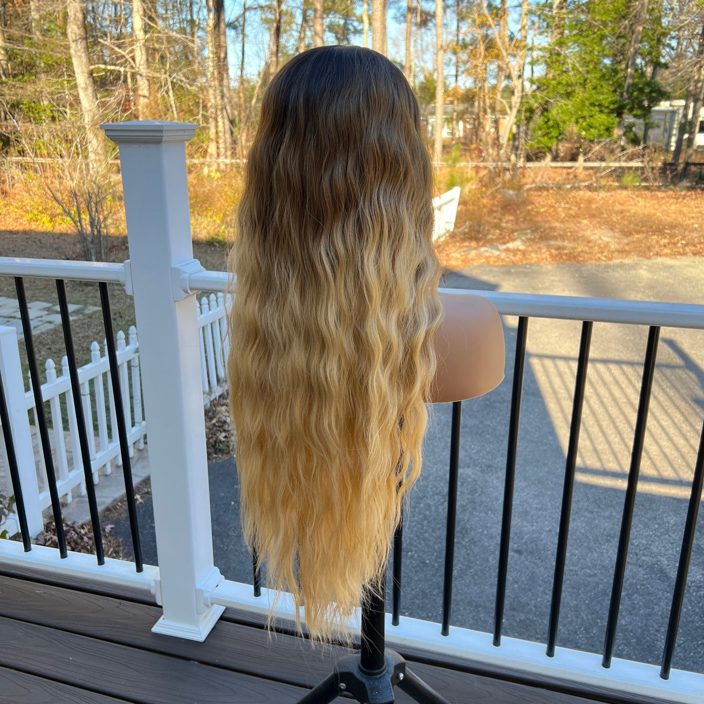 Laura 30” Extra-Long Brown & Blonde Lace Front Wig – Crimp Wave with 5” Deep Part