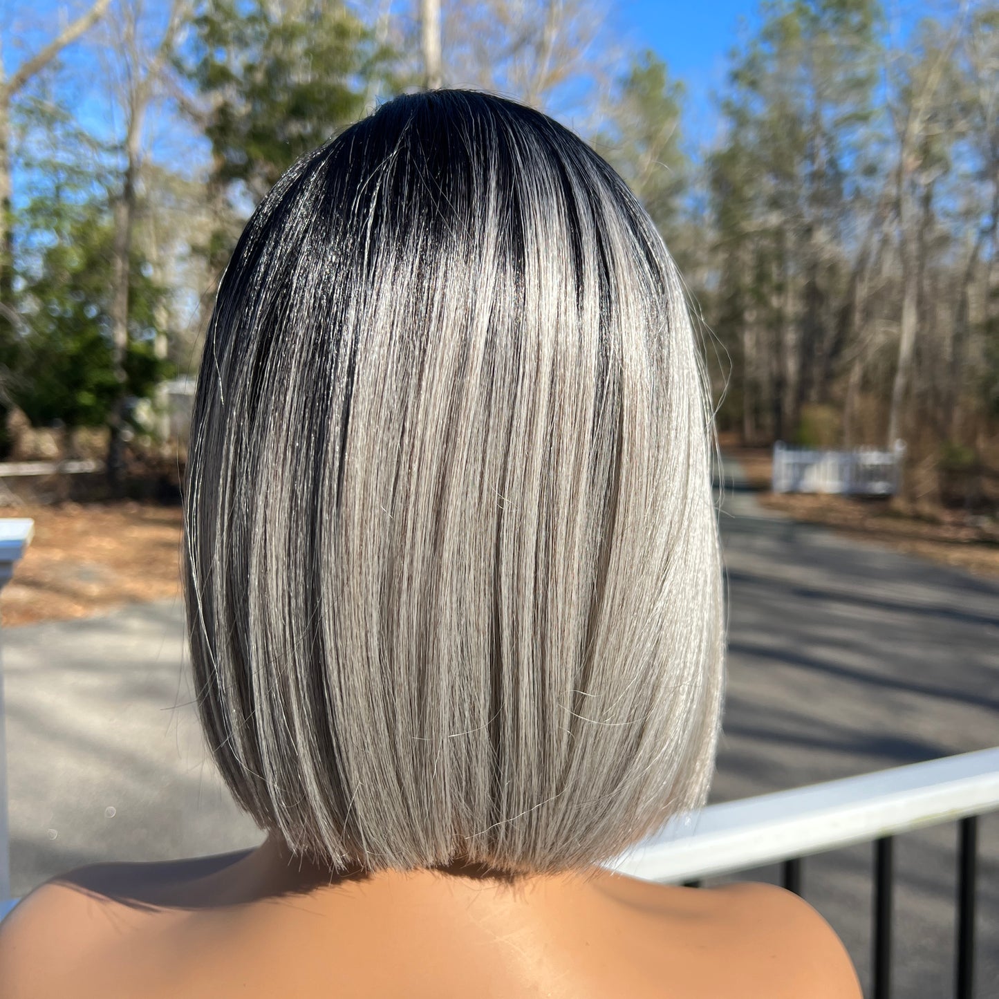 KINSLEY - Dark root ash blonde sleek bob lacefront synthetic wig