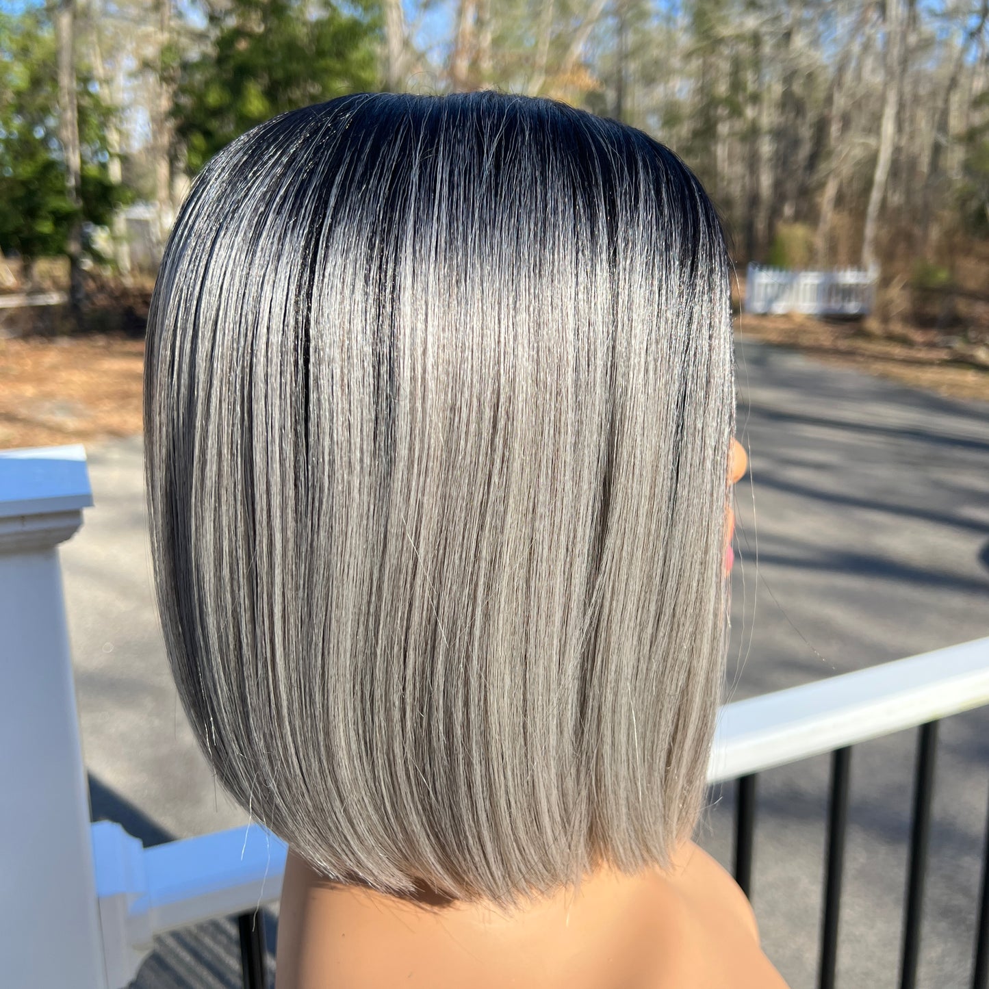 KINSLEY - Dark root ash blonde sleek bob lacefront synthetic wig