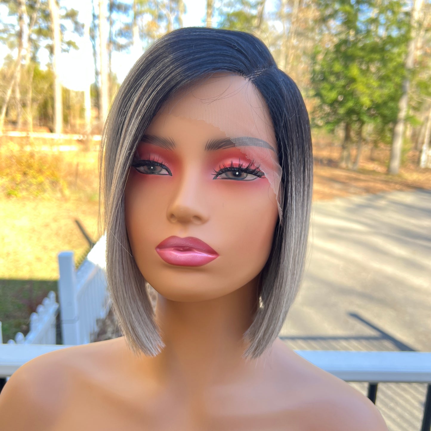 KINSLEY - Dark root ash blonde sleek bob lacefront synthetic wig