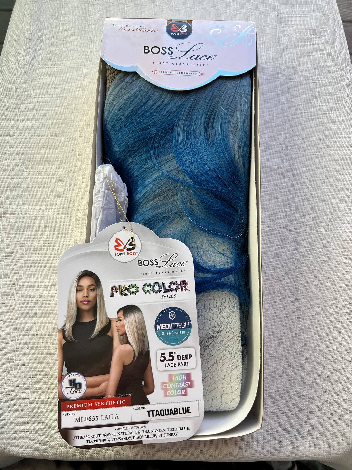 Bobbi Boss Synthetic HD Deep Part Lace Blue Wig - MLF635 LAILA - AQUA BLUE