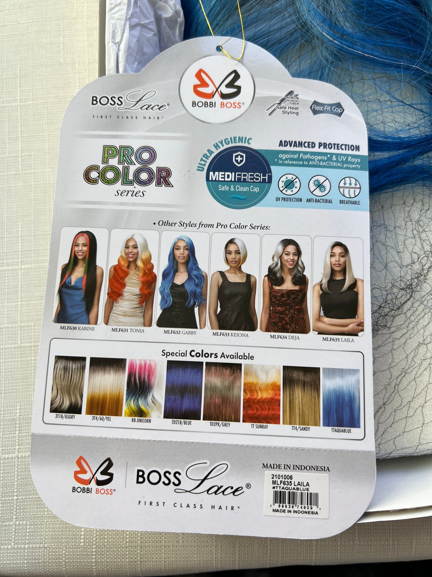 Bobbi Boss Synthetic HD Deep Part Lace Blue Wig - MLF635 LAILA - AQUA BLUE