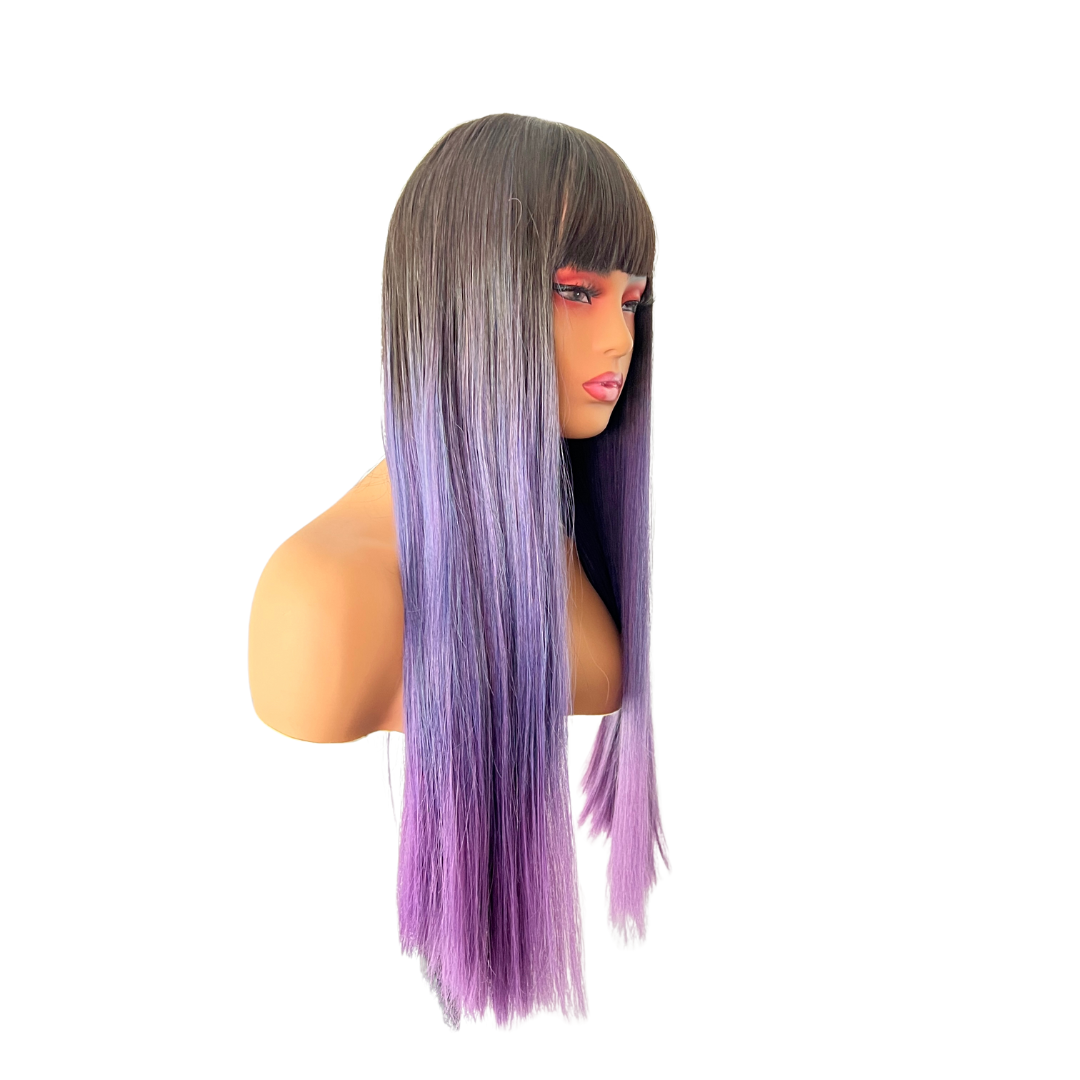 Caroline - 24" Black and purple wig with bangs