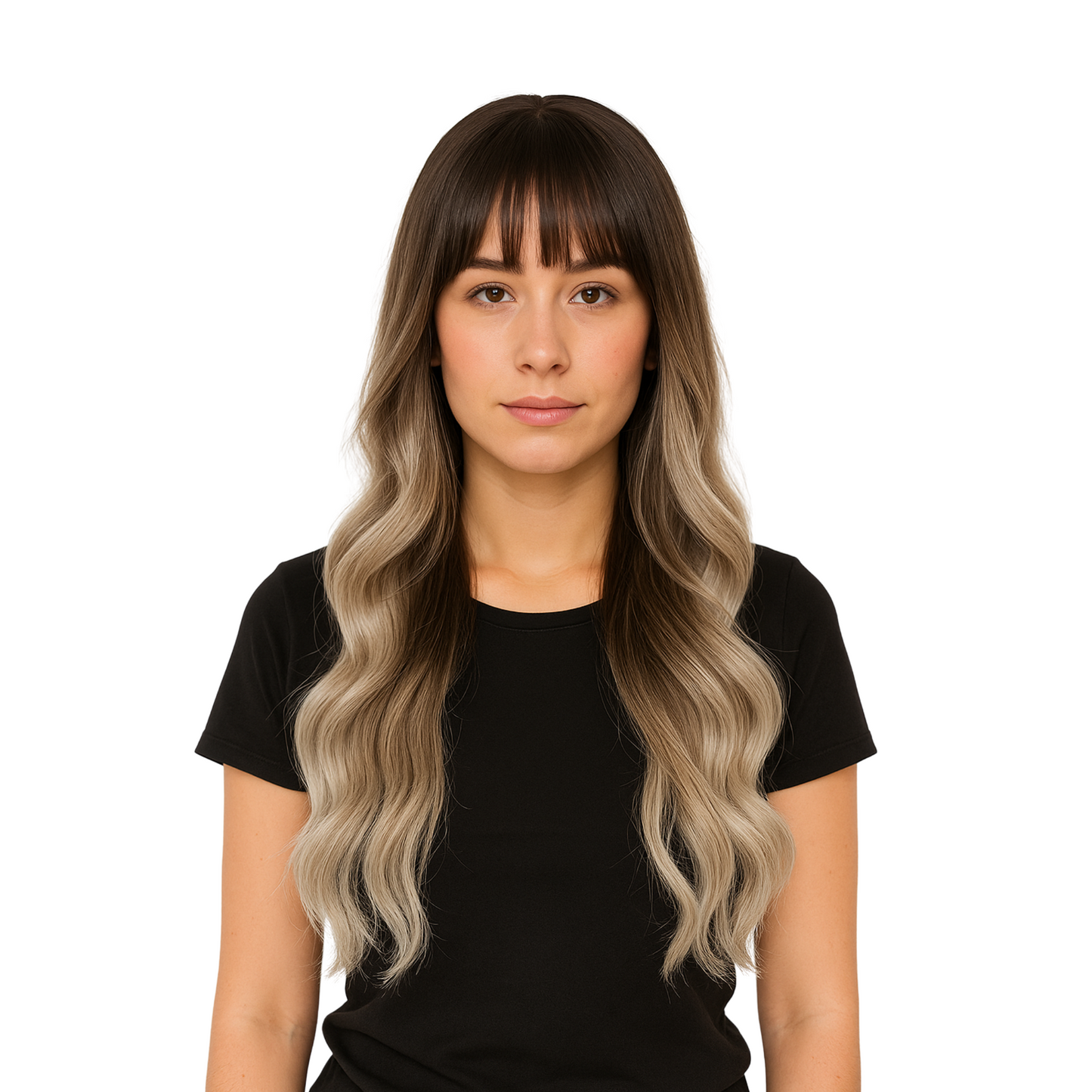 Isabella 24” Ash Brown & Blonde Synthetic Wig with Bangs – Heat Safe & Natural Look