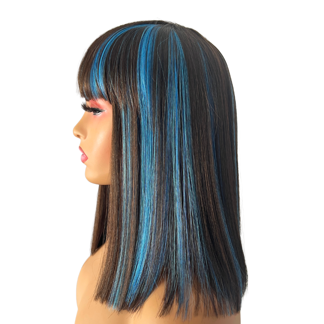 Cleopatra - Brown and blue synthetic bob wig