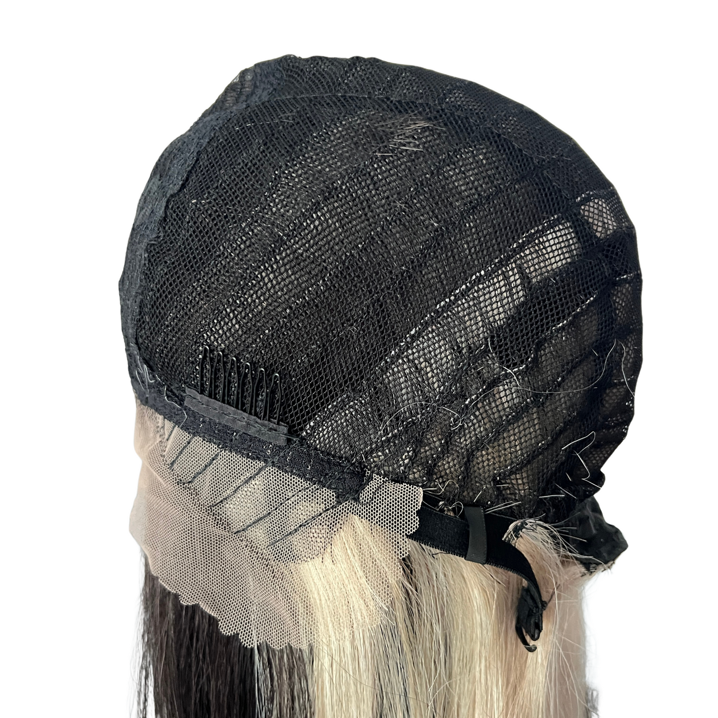 Angel - Free parting space lace frontal - Dark root platinum blonde with highlights