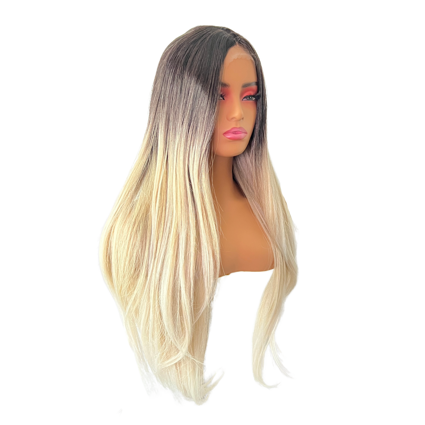 Angel - Free parting space lace frontal - Dark root platinum blonde with highlights