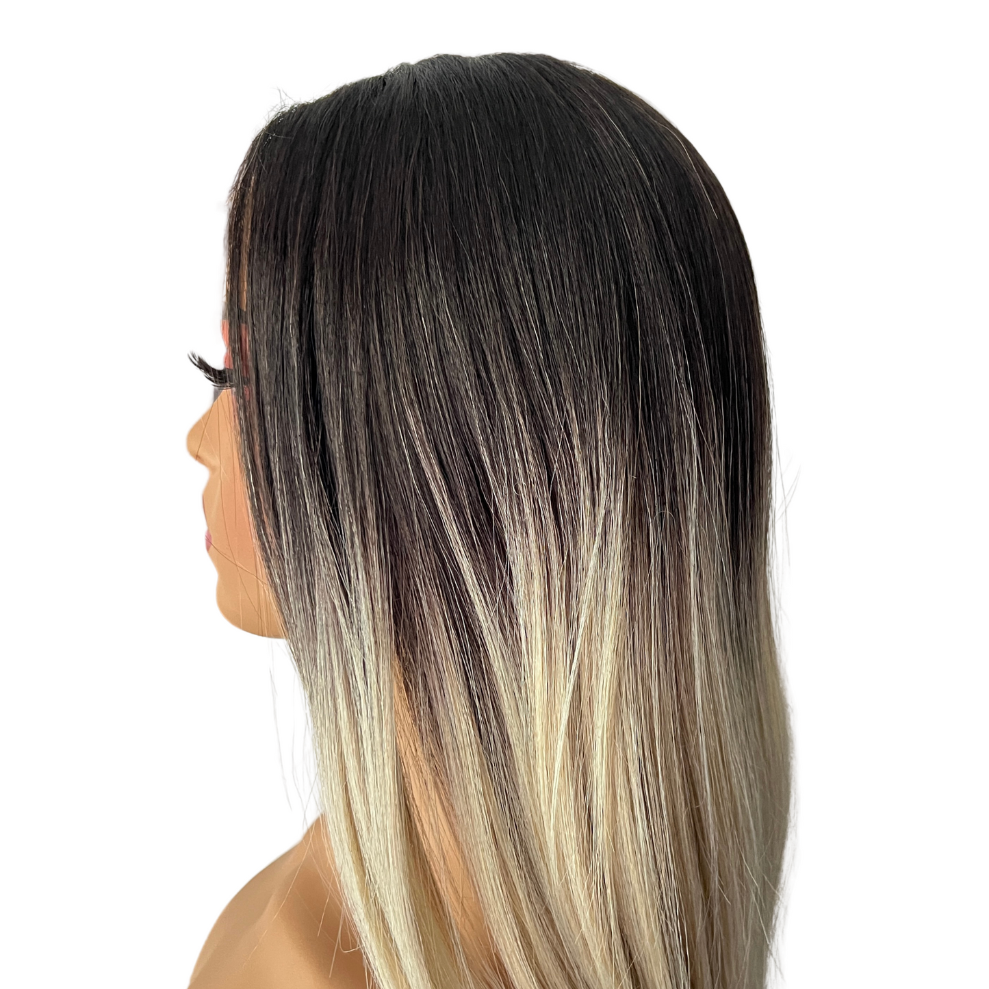 Angel - Free parting space lace frontal - Dark root platinum blonde with highlights
