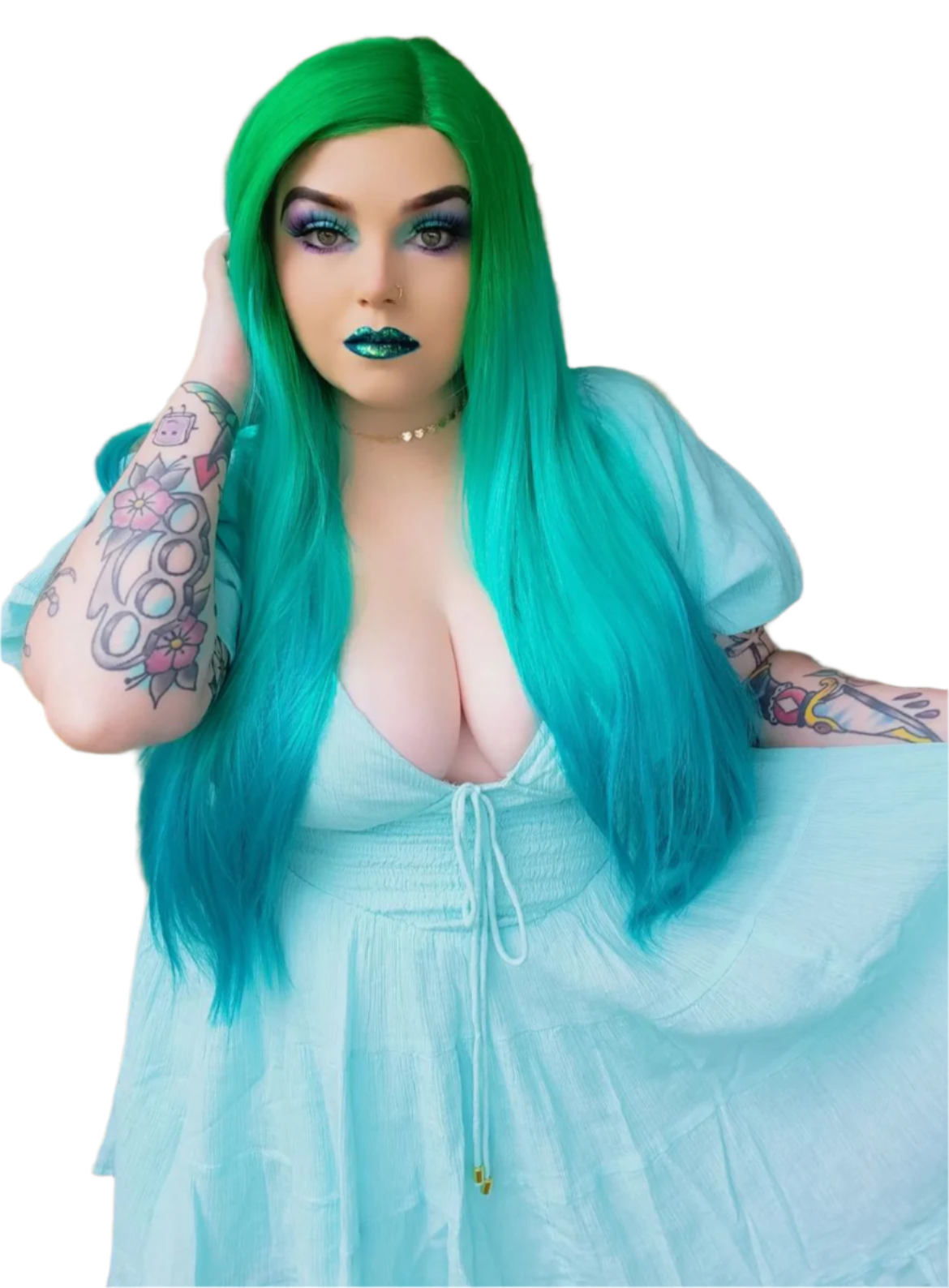 Envy 30” Lace Front Synthetic Wig – Extra-Long, 2-Tone Ombre Green