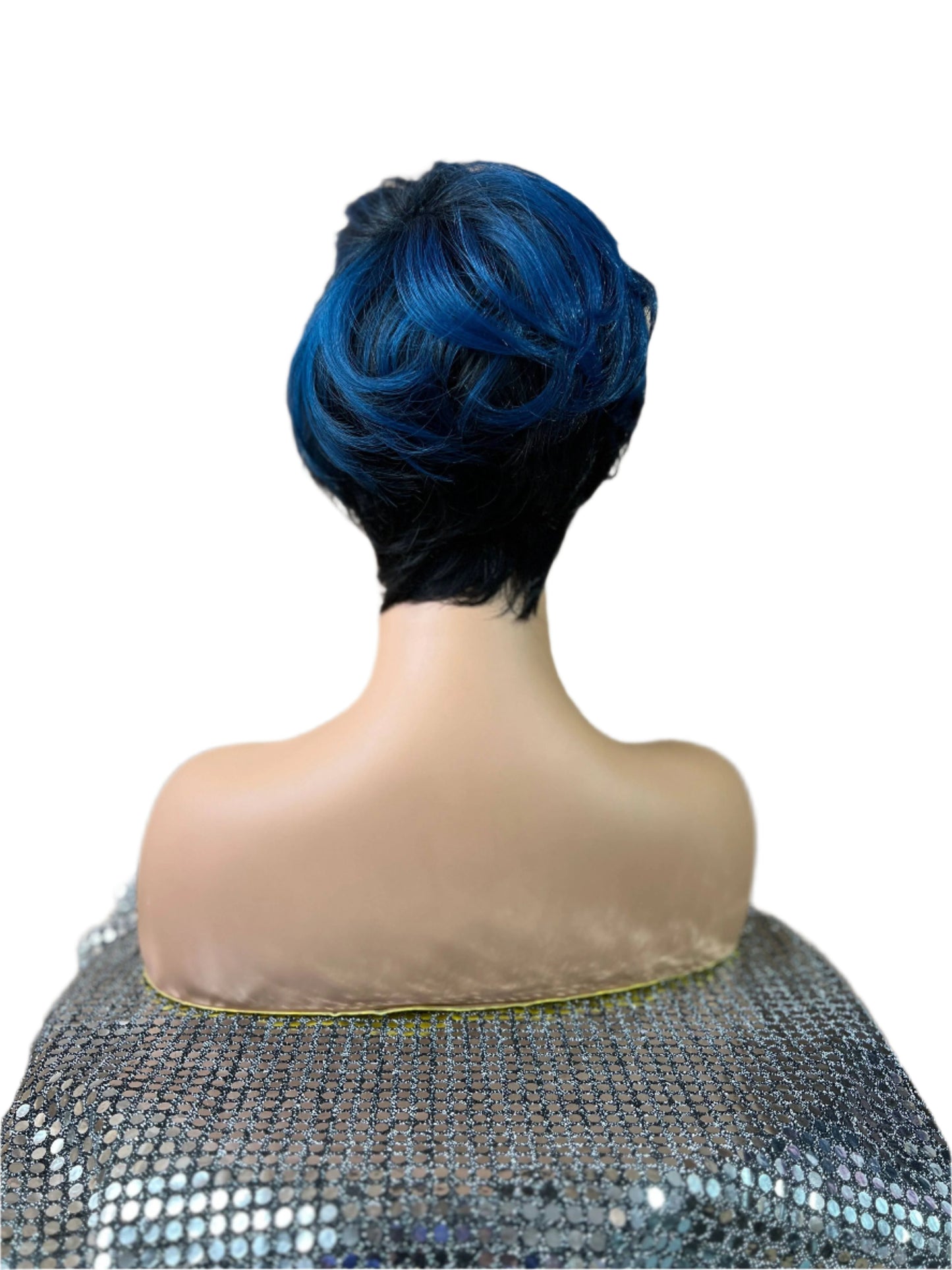 Tasha - 1B/Blue Mix - Curly top pixie synthetic short wig