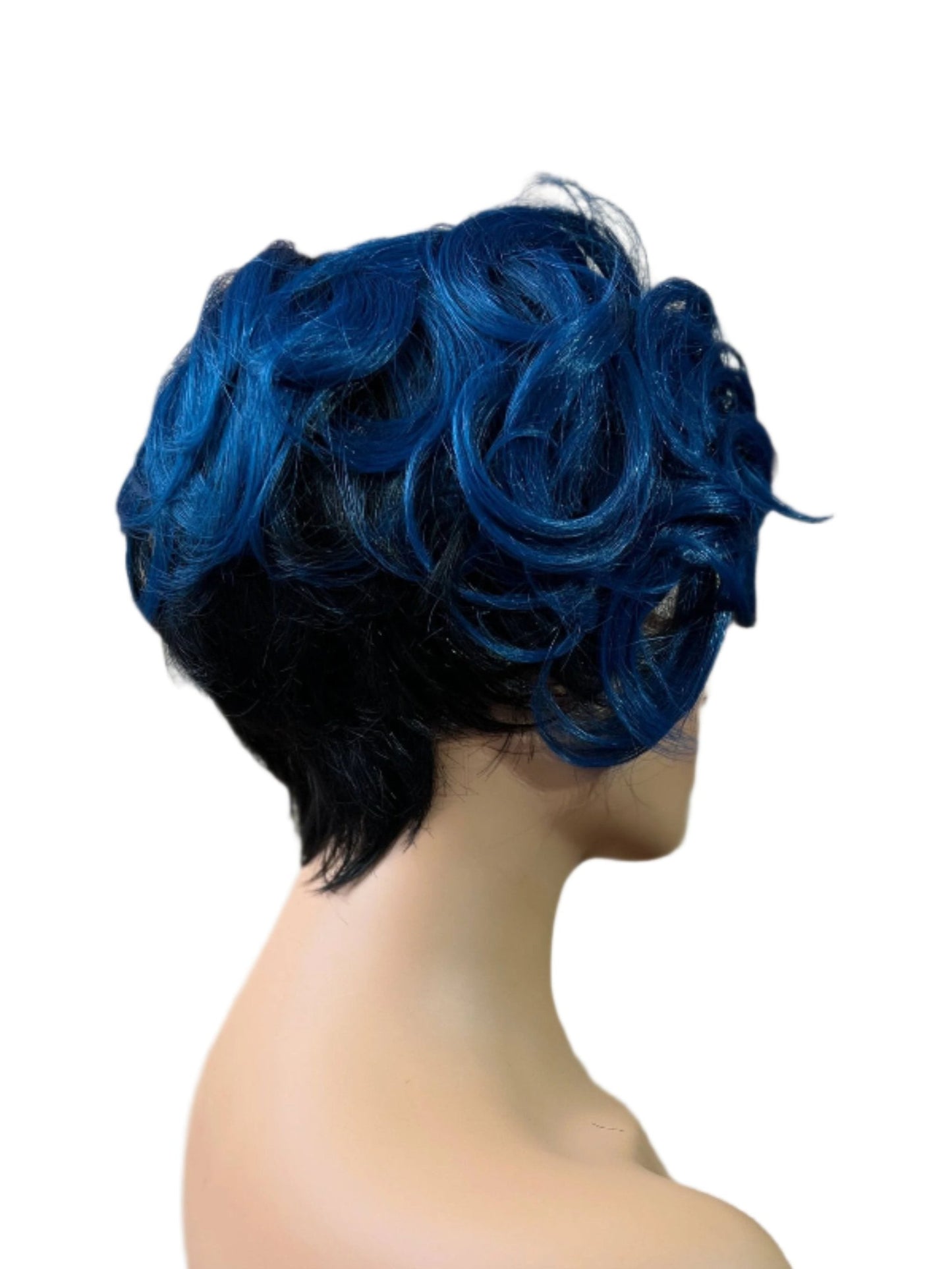 Tasha - 1B/Blue Mix - Curly top pixie synthetic short wig