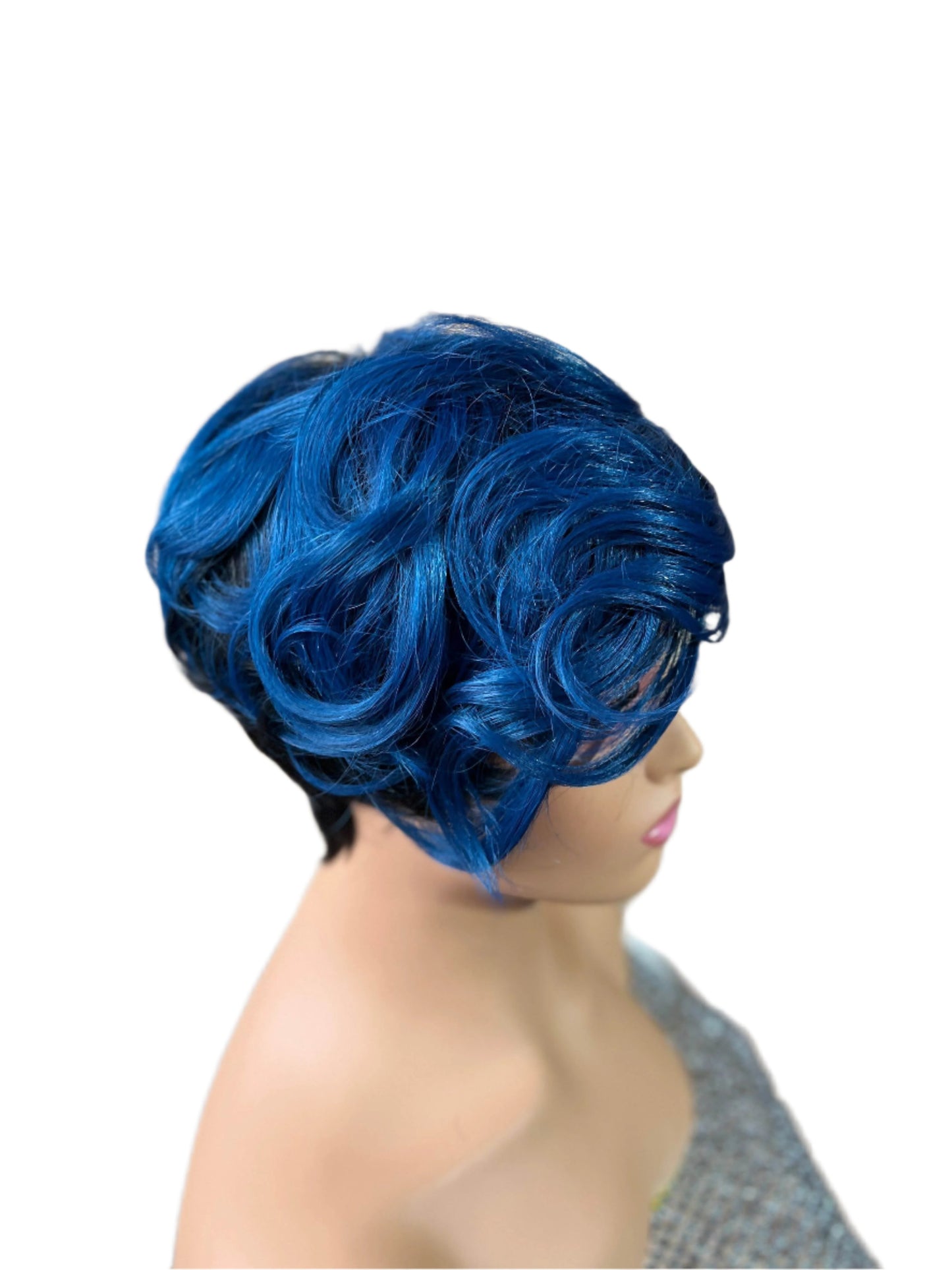 Tasha - 1B/Blue Mix - Curly top pixie synthetic short wig