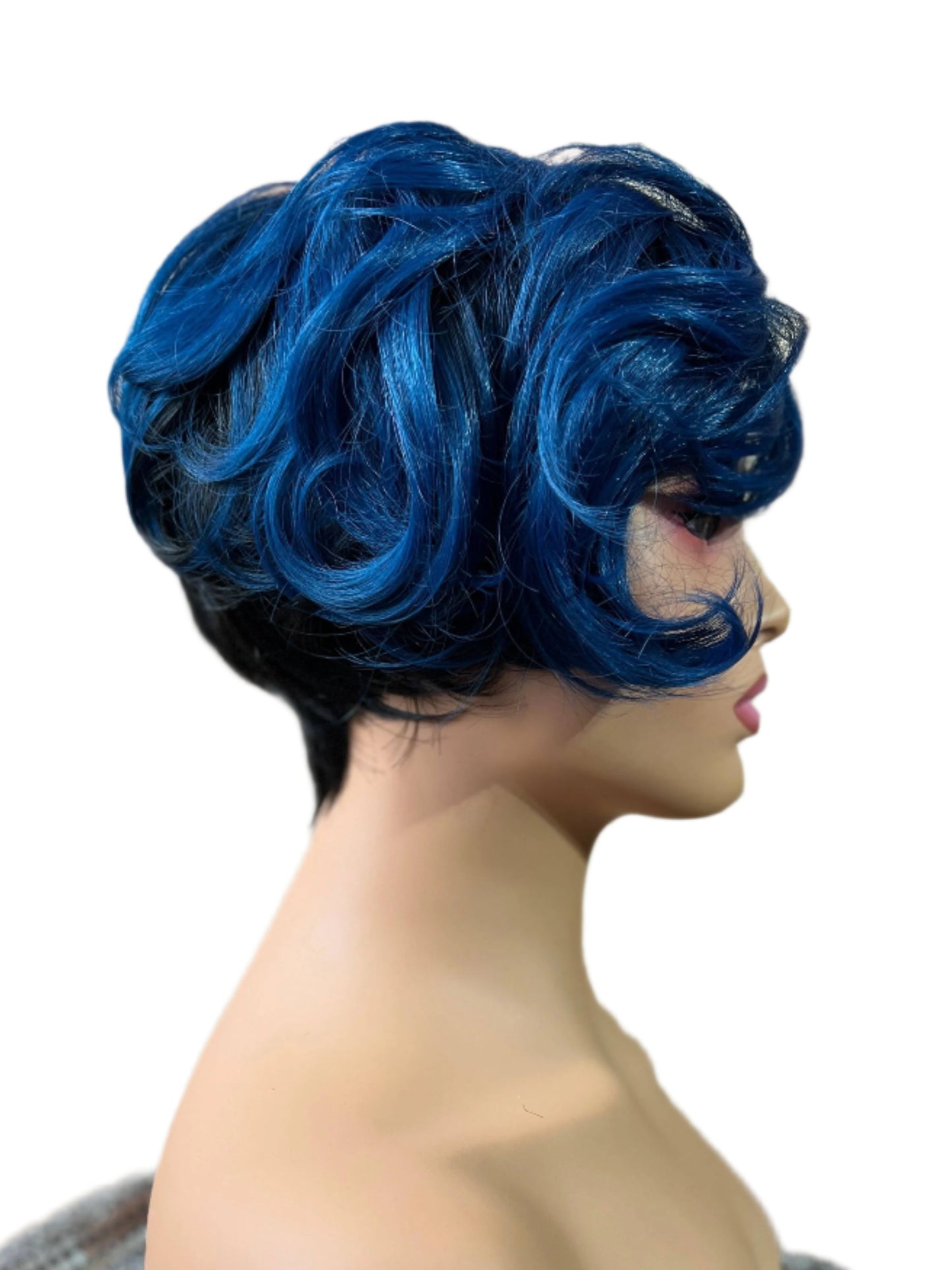 Tasha - 1B/Blue Mix - Curly top pixie synthetic short wig