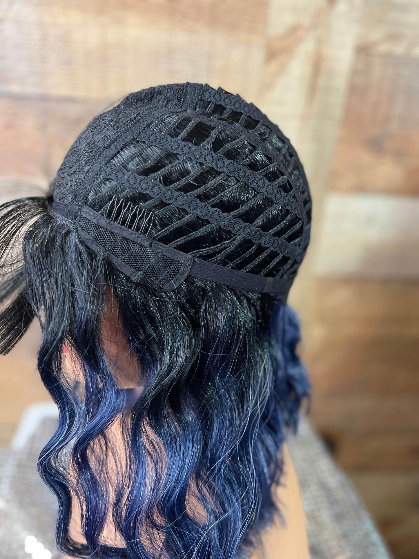 Teagan - Black and Blue synthetic wig with bangs