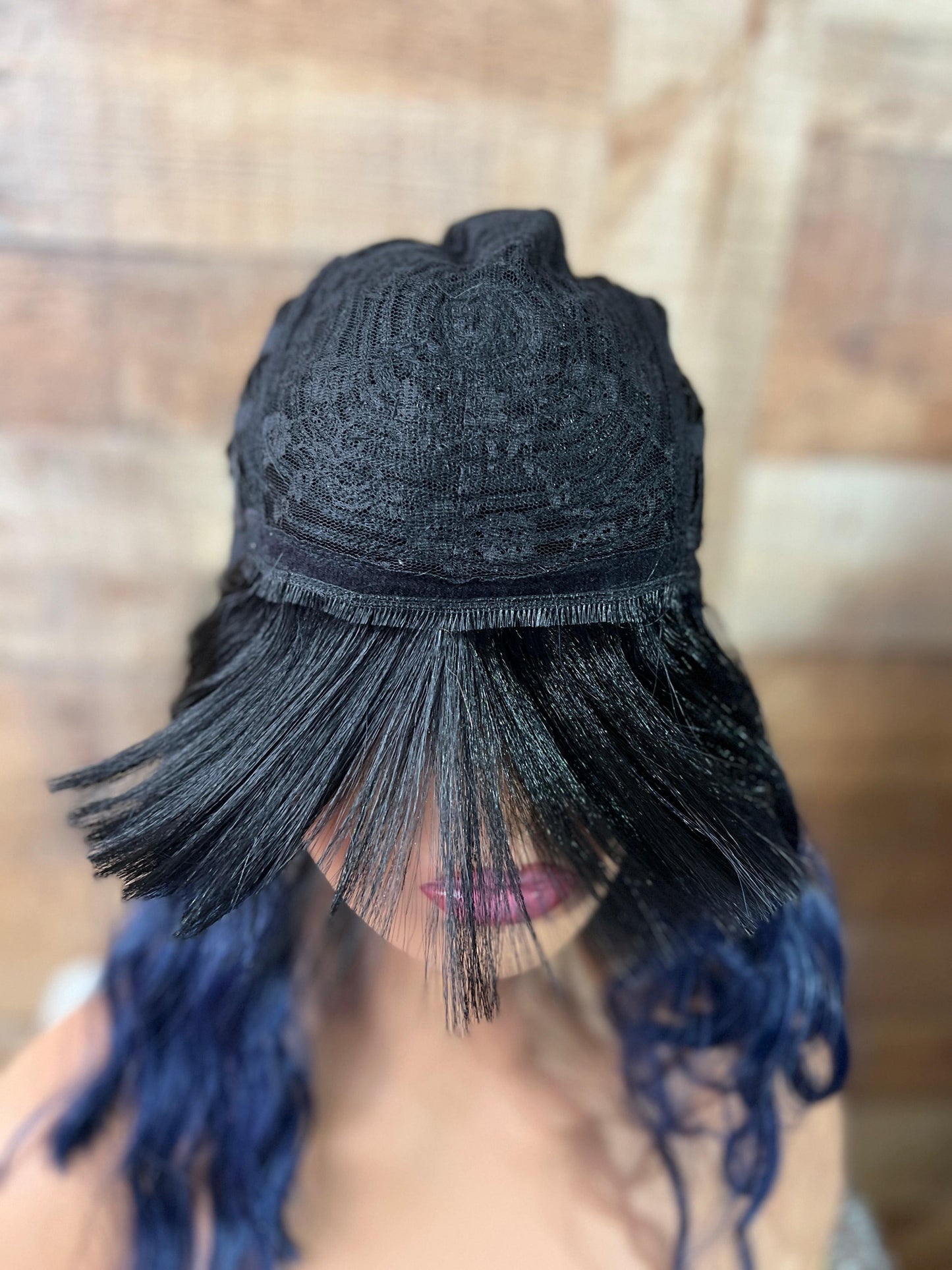 Teagan - Black and Blue synthetic wig with bangs