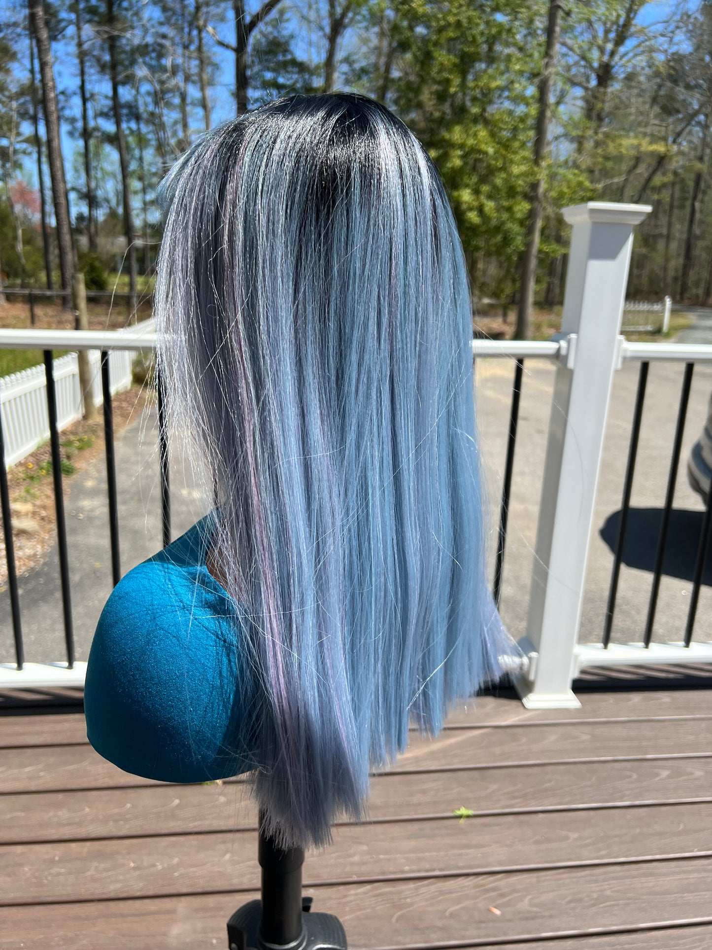 Abby Wig - 20" Straight Dark Root with Light Blue and Pink Highlights | Heat Safe Synthetic Wig