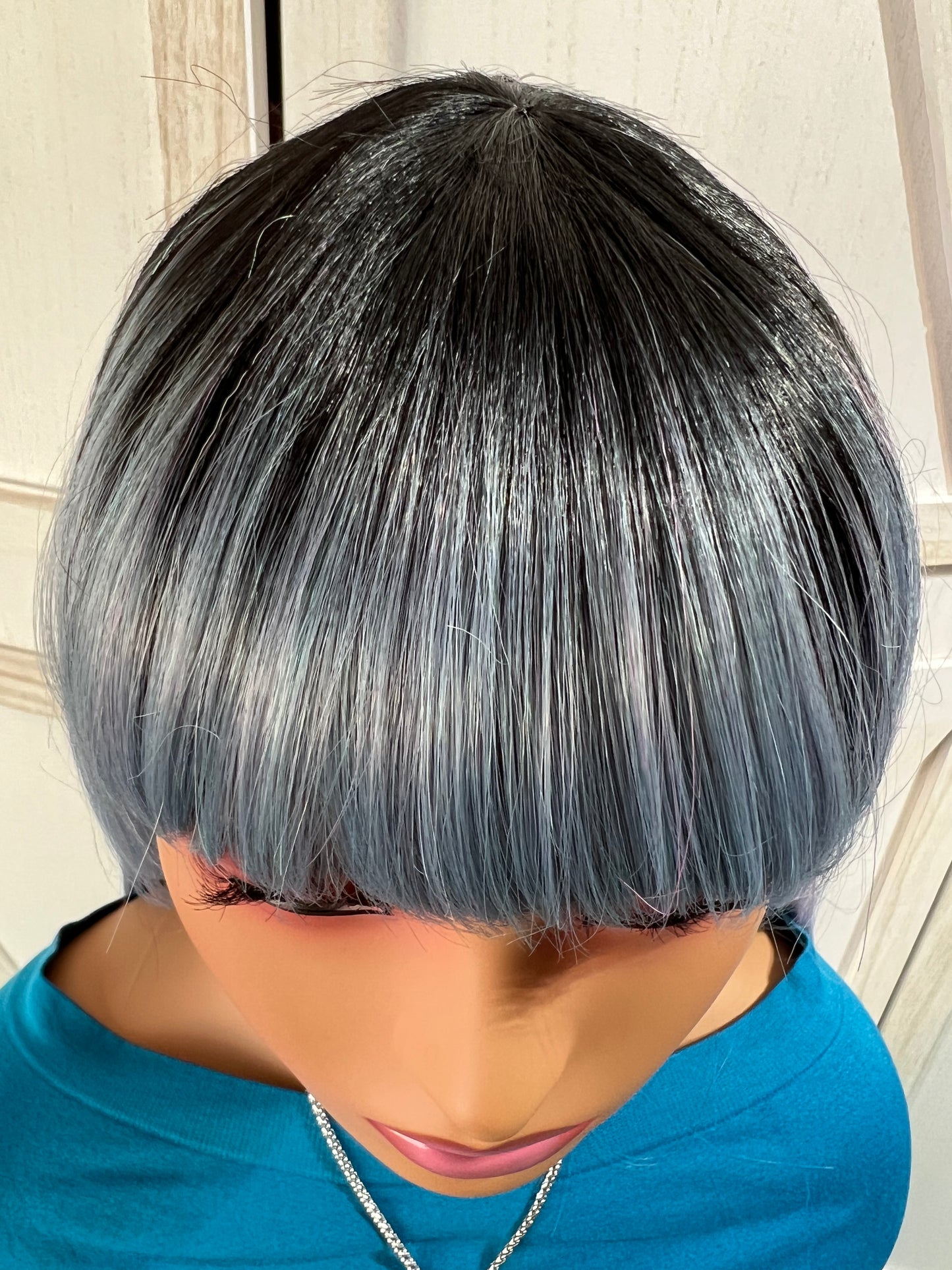 Abby Wig - 20" Straight Dark Root with Light Blue and Pink Highlights | Heat Safe Synthetic Wig