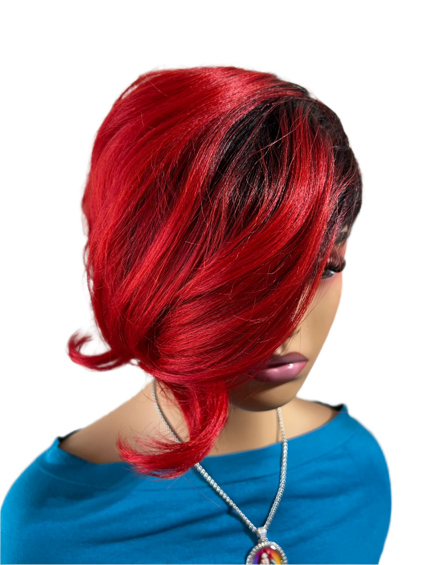 Tasha - 1B/Red Mix - Curly top pixie synthetic short wig