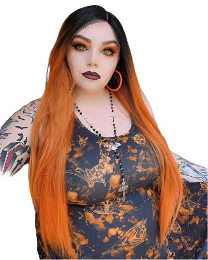 October - 30" 1B Orange sleek straight lace front wig