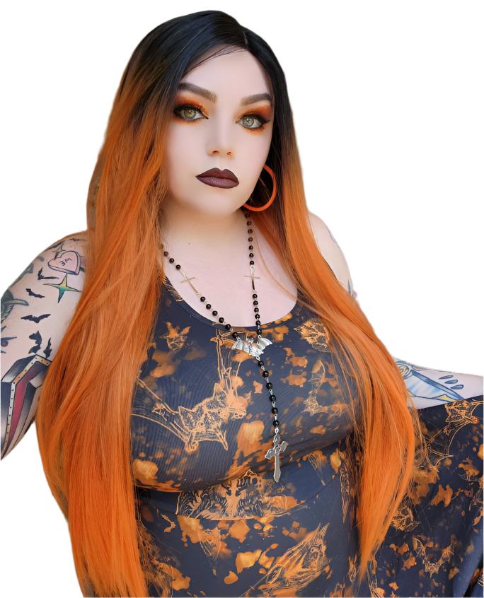 October - 30" 1B Orange sleek straight lace front wig