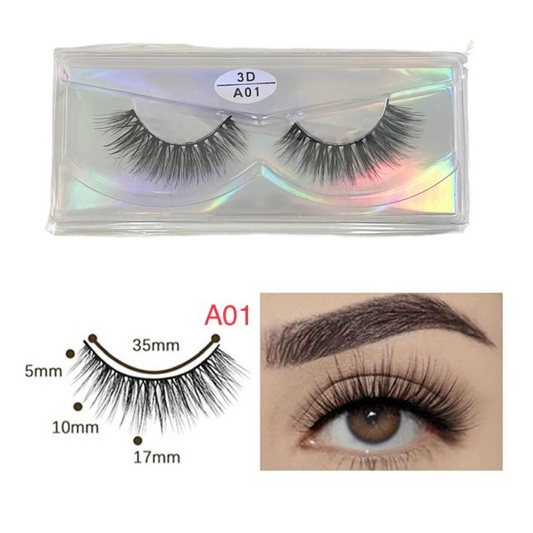 Cruelty Free Faux Mink 3D Light-weight False Volume Eyelashes Style A01 (Lashes Only)