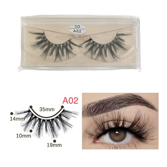 Cruelty Free Faux Mink 3D Light-weight False Volume Eyelashes Style A02 (Lashes Only)