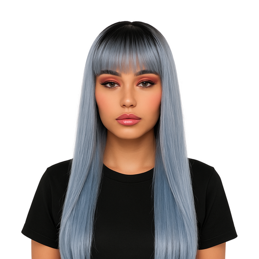 Abby Wig - 20" Straight Dark Root with Light Blue and Pink Highlights | Heat Safe Synthetic Wig
