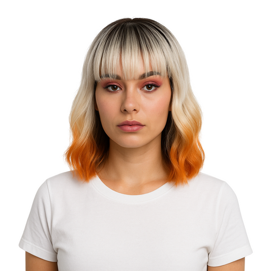 Alani Wig - 11" Wavy Ombre with Natural Top & Orange Tips | Heat Safe Synthetic Wig