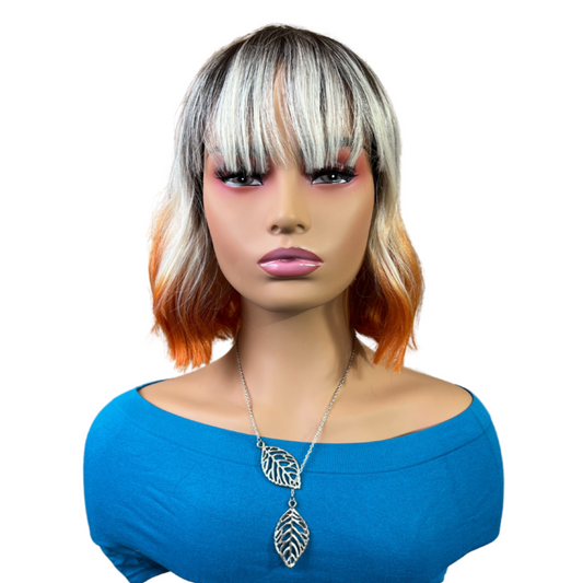 Alani Wig - 11" Wavy Ombre with Natural Top & Orange Tips | Heat Safe Synthetic Wig