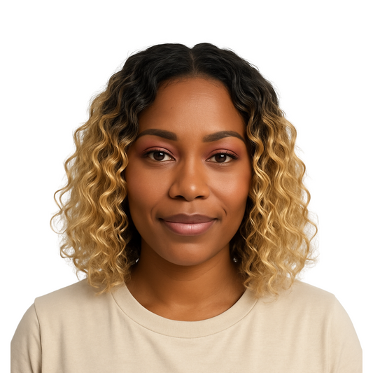 Amy - Two tone brown and blonde curly synthetic lace front wig