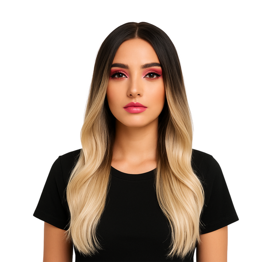 Angel - Free parting space lace frontal - Dark root platinum blonde with highlights